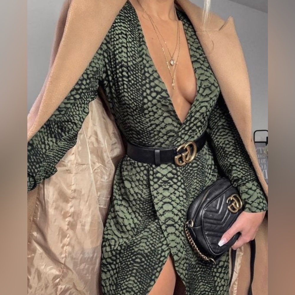 I Saw It First Woven Snake Print Wrap Front Midi Dress